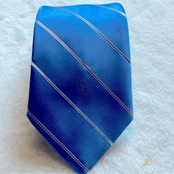 Christian Dior Blue Red White Silver Striped Tie - Picture 1 of 6